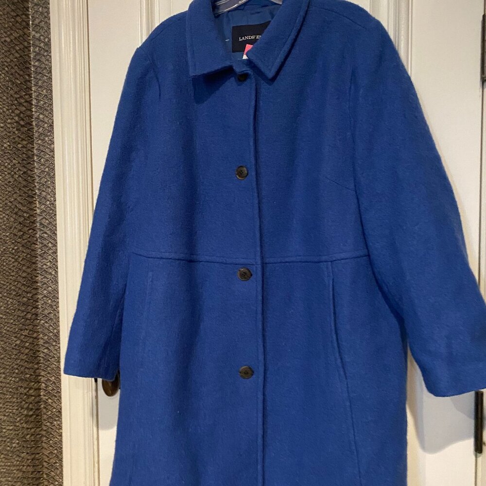 Lands’ End Wool Blend Coat Blue Mid-Length Button Front - Picture 2 of 5